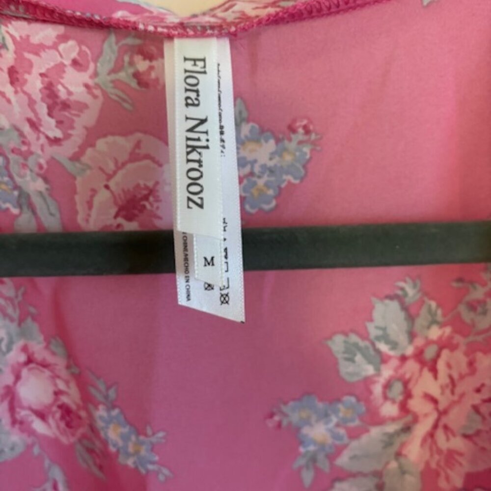 Flora Nikrooz Womens Floral Chiffon Robe Dark Pink size Medium - Picture 4 of 6